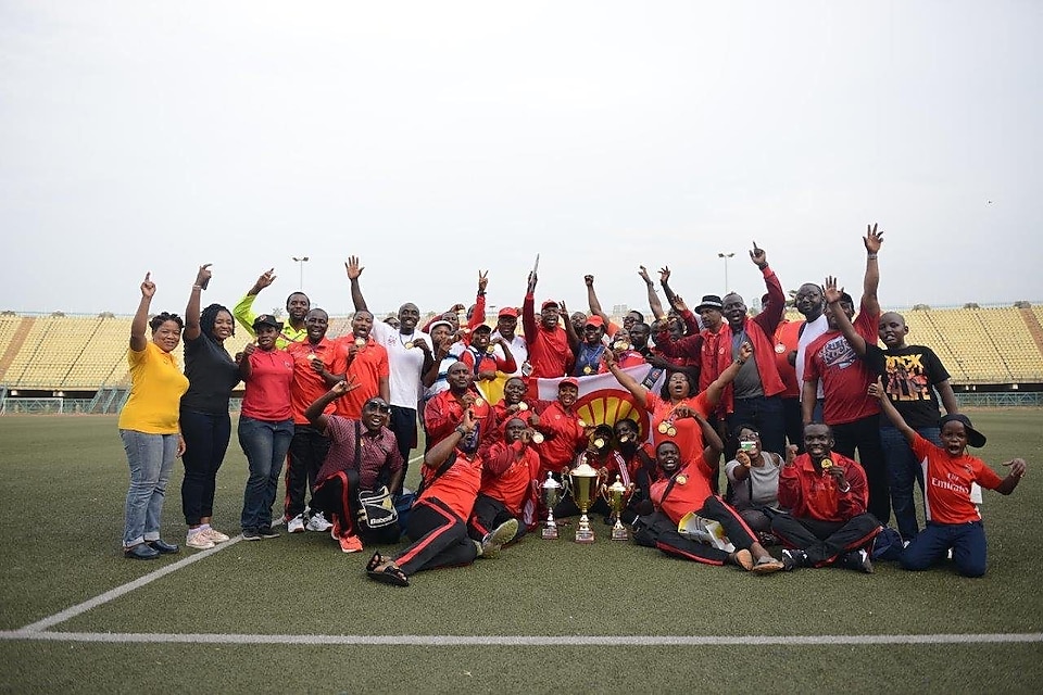 Team Shell celebrating their victory as overall winner of the 2018 Nigeria Oil and Gas Industry Games held in Lagos, last week.