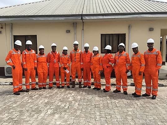 A cross-section of some of the Shell Nigeria Sabbatical and Research Internship participants duringa visit to a Shell Petroleum Development Company Joint Venture flow-station in Port Harcourt, Rivers State as part of their induction programme.