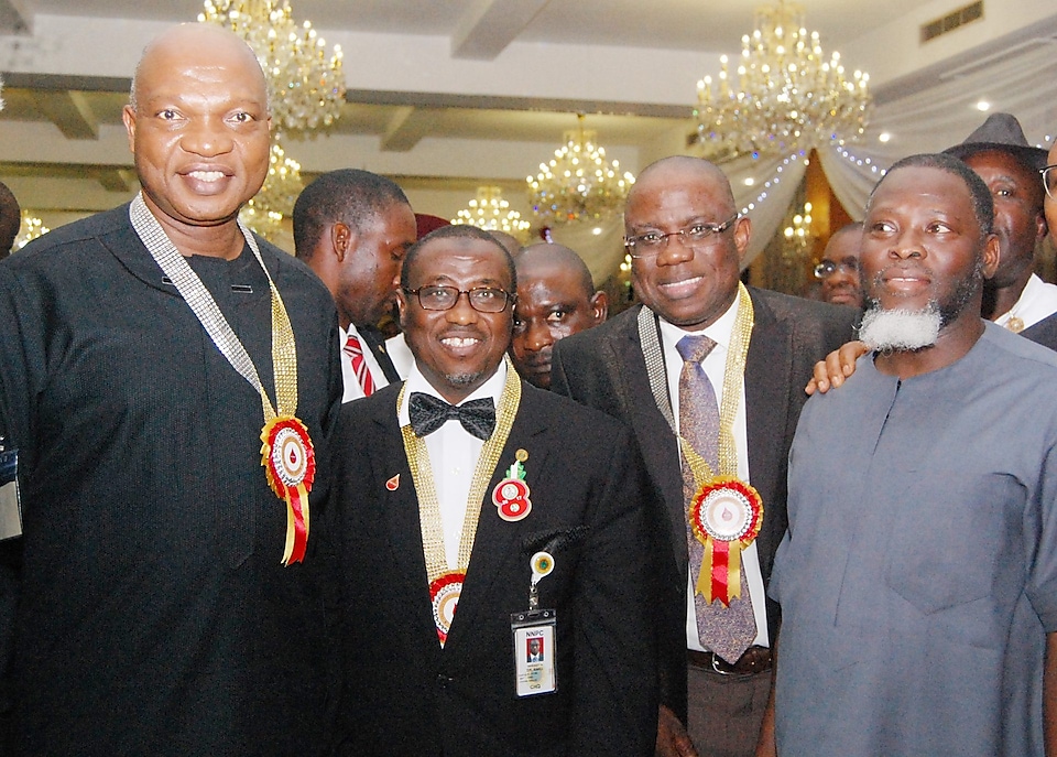 L-R: Managing Director, The Shell Petroleum Development Company of Nigeria and Country Chair, Shell Companies in Nigeria, Mr. Osagie Okunbor; Group Managing Director, Nigerian National Petroleum Corporation (NNPC), Dr. Maikanti Baru; Managing Director, Shell Nigeria Exploration and Production Company Limited, Mr. Bayo Ojulari; and NNPC’s Group Executive Director Upstream, Mr. Rabiu Bello, at the Award Night of the Petroleum Technology Association of Nigeria, PETAN, in Lagos… recently.