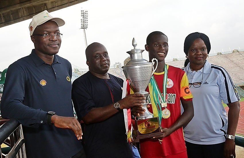 NNPC/Shell 2017 Champions, Hensen Demonstration School celebrating their victory at the Teslim Balogun Stadium, Surulere, Lagos.