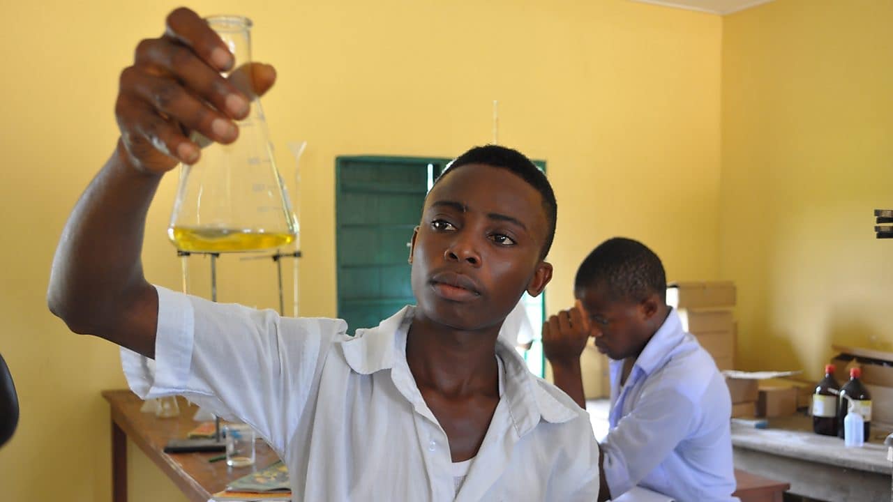 Student in school lab