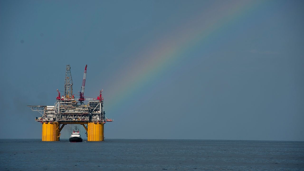 Mars B Platform in the Gulf of Mexico with a rainbow overhead
