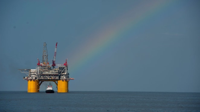 Mars B Platform in the Gulf of Mexico with a rainbow overhead